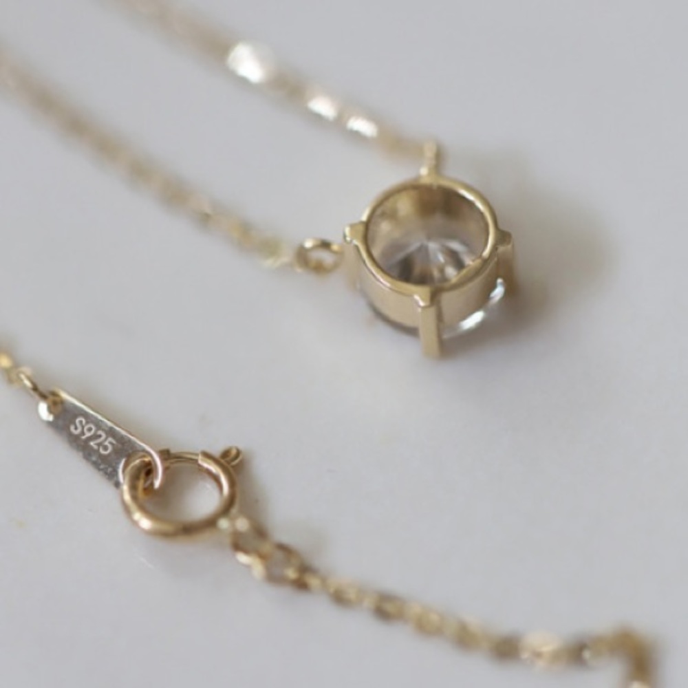 14k Gold Plated Solitaire Diamond Cubic Zircon Clavicle DaintyDelicate N… - Picture 3 of 6